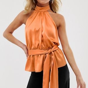 Halter Top Satin High Neck Orange